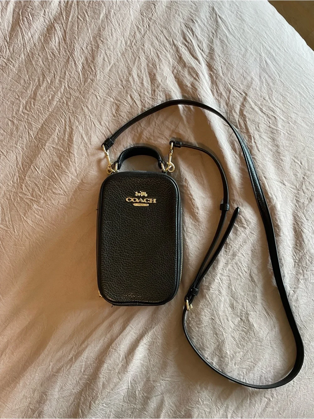 Coach Black Pebbled Leather Crossbody Phone Bag